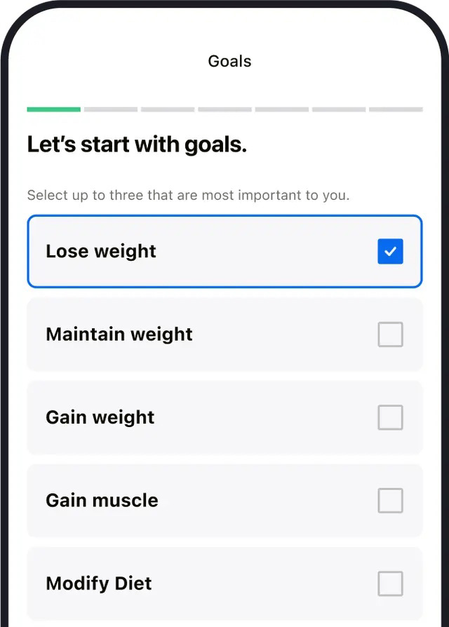 Goals selection interface